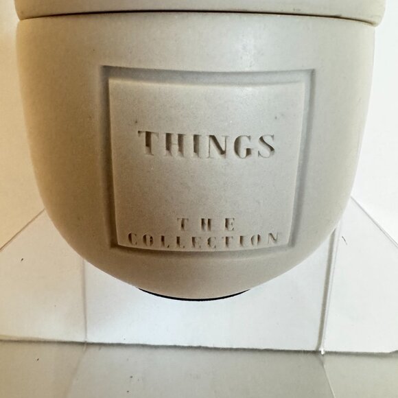 The Collection Stoneware Engraved "Things" Container with Lid Beige Cotton jewel - Picture 3 of 12
